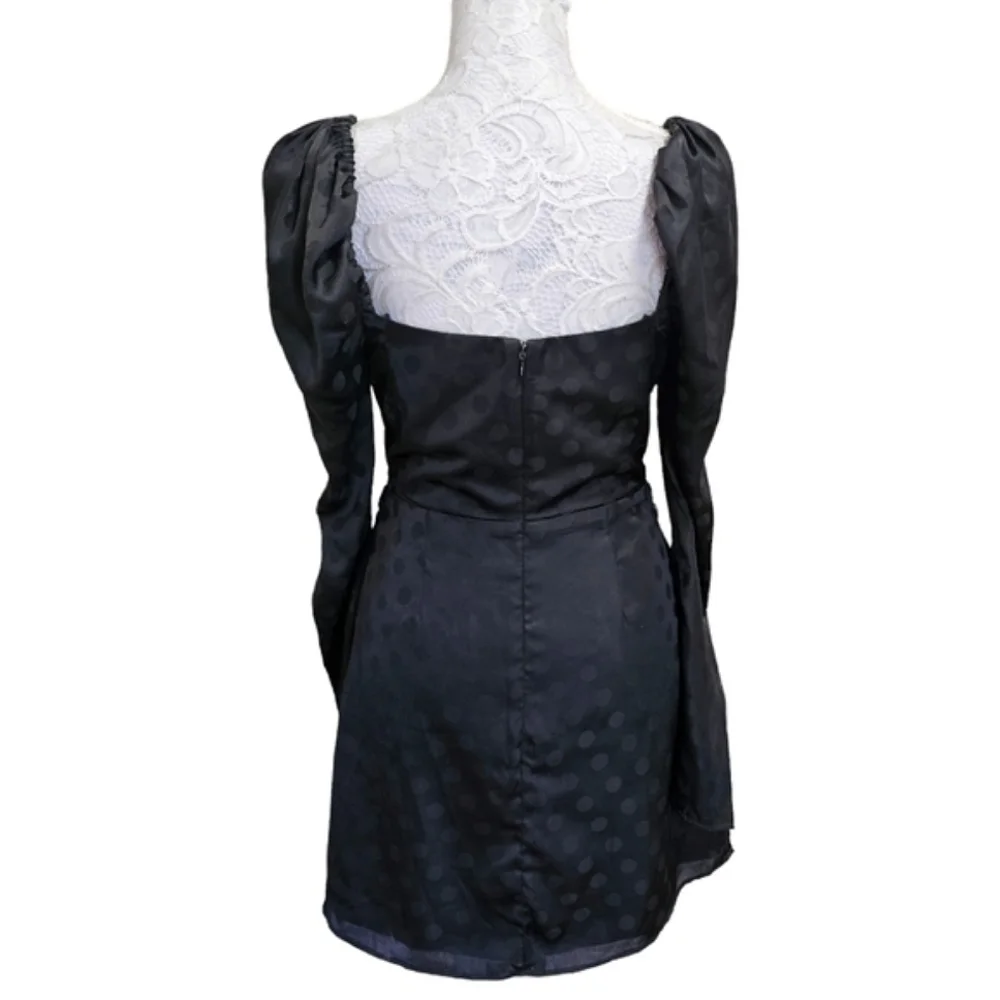 Lovers + Friends Katri Jacquard Puff Sleeve Cocktail Polka Dot Dress Black Med - Picture 5 of 12